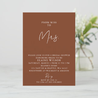 Invitación Terracota Sencilla Elegante Moderna Ducha Nupcial