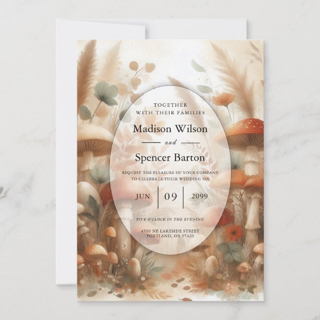 Invitación Terracota Seta Mágica del Bosque Boda (Anverso)