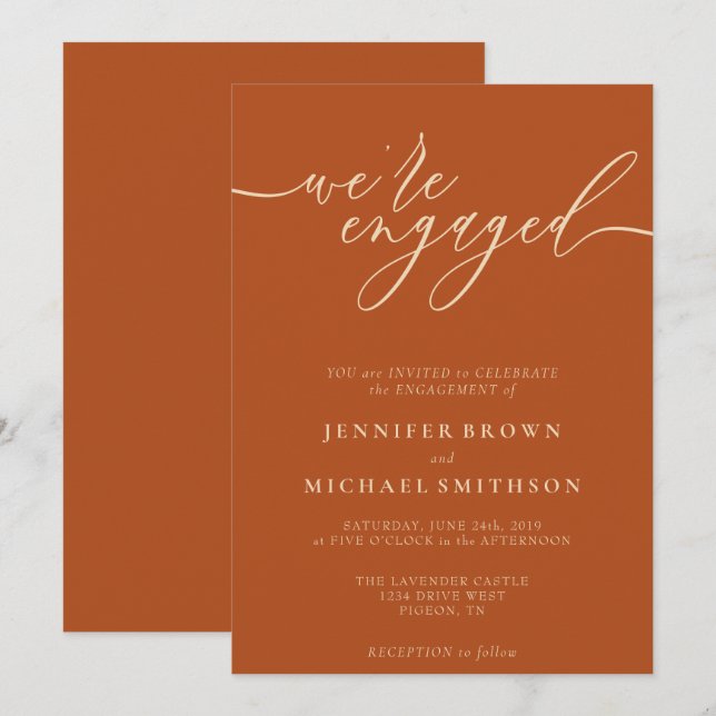 Invitación Terracota simple de compromiso (Anverso / Reverso)