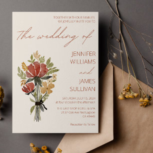 Invitación Terracota simple de flor silvestre Boda beige