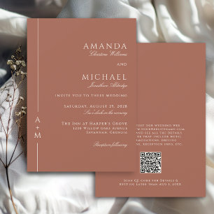 Invitación Terracota simple Elegante Monograma Boda de código