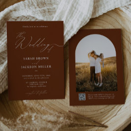 Invitación Terracota Simple Elegante Script Boda de código QR