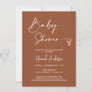 Invitación Terracota simple moderna Baby Shower QR Code Photo