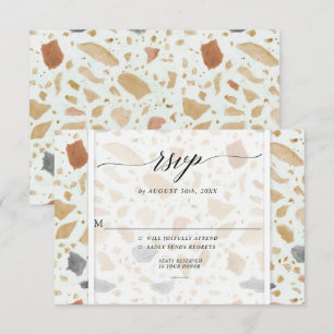 Invitación Terracota Terrazzo Retro Moderno RSVP de Boda
