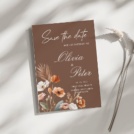 Invitación Terracota Terrosa Boho Flor Silvestre Guardar la F