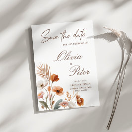 Invitación Terracota Terrosa Boho Flor Silvestre Guardar la F