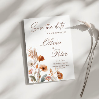 Invitación Terracota Terrosa Boho Flor Silvestre Guardar la F