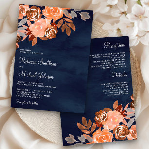 Invitación Terracota Terrosa Floral Todo en Uno Boda Marina