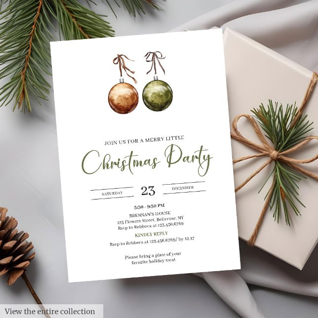 Invitación Terracota Terrosa Navidad Acuarela Rústica  (Earthy Red Green Watercolor Rustic Christmas Party

)