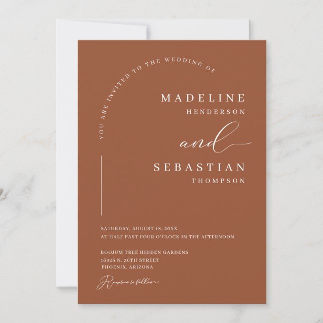 Invitación Terracota Terroso Boho Moderno Arco Foto Boda (Anverso)