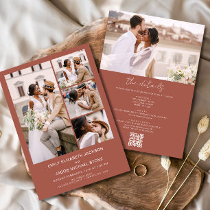 Invitación Terracota todo en un Boda fotográfico de código QR