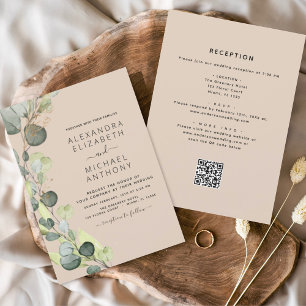 Invitación Terracota todo en un eucalipto Boda de código QR