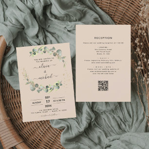 Invitación Terracota todo en un eucalipto Boda de código QR