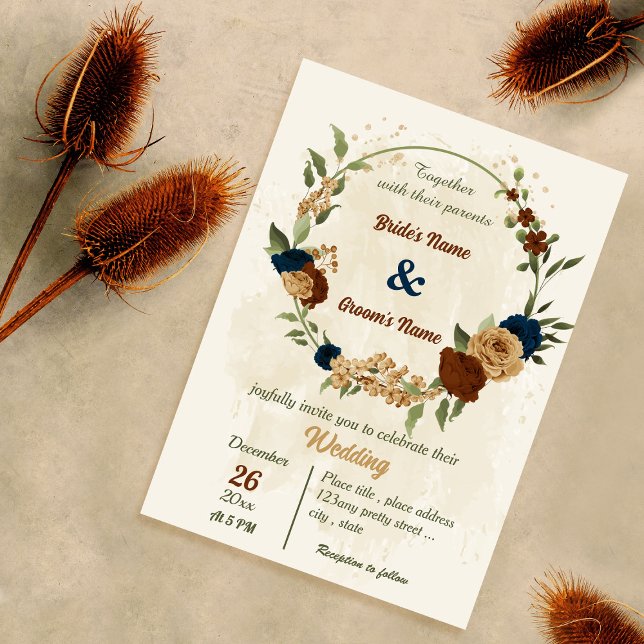 Invitación terracota tono tierra marina boda de vegetación fl (Subido por el creador)