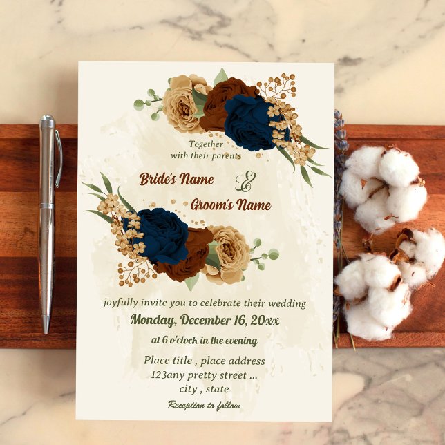 Invitación terracota tono tierra marina boda de vegetación fl (Subido por el creador)