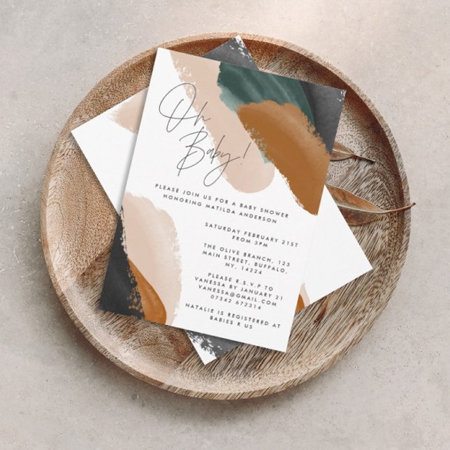 Invitación Terracota verde coloración de agua abstracta ducha (Subido por el creador)