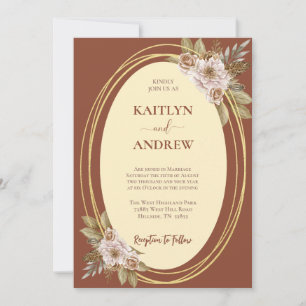 Invitación Terracota y Boda de flores Boho elegante de oro