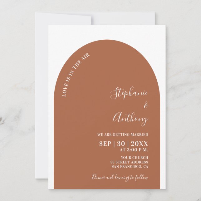 Invitación Terracota y Boda del Arco Blanco (Anverso)