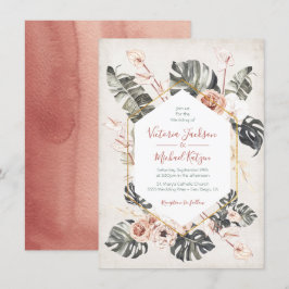 Invitación Terracota y Boda follárico tropical verde
