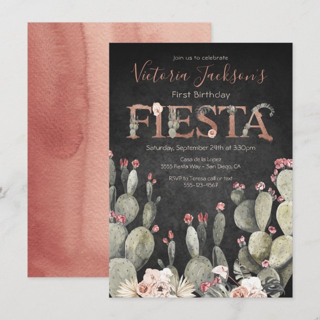 Invitación Terracota y Fiesta de Fiesta de Cumpleaños de Cact (Anverso / Reverso)