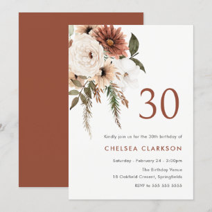Invitación Terracota y Fiesta de Floral de Boho Blanco 30 cum