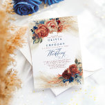 Invitación Terracota y Marina Floral Azul Boda elegante<br><div class="desc">Pampas hierba,  arbusto de terracota sombras flores y follaje azul marino botánico elegante invitaciones de boda</div>