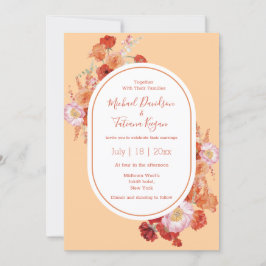 Invitación Terracota y Rojo Atardecer Boda Floral Boho