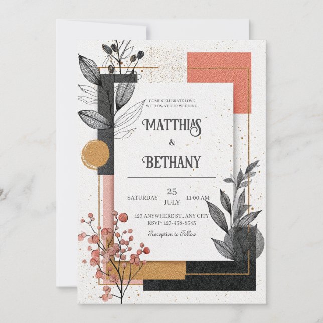 Invitación Terracota y tinta Resumen Boda floral (Anverso)