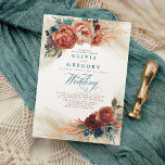 Invitación Terracota y Verde azulado Boda del Boho elegante f<br><div class="desc">Pampas hierba,  arbusto de terracota sombras flores y verde azulado follaje botánico elegante invitaciones de boda</div>
