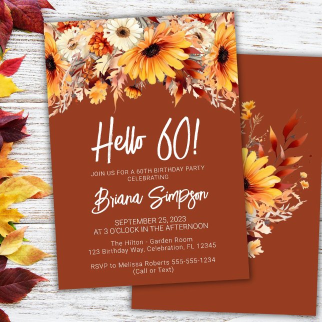 Invitación Terracotta 60º cumpleaños Floral otoño (Subido por el creador)