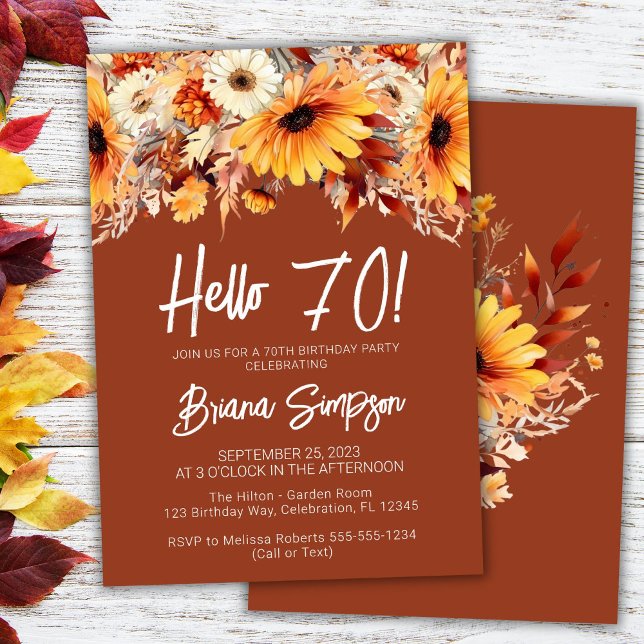 Invitación Terracotta 70.º cumpleaños Floral otoño (Subido por el creador)