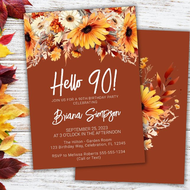 Invitación Terracotta 90 cumpleaños Otoño Floral (Subido por el creador)