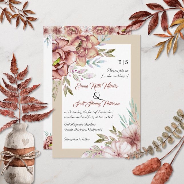 Invitación Terracotta acuarela flores boda beige floral (Subido por el creador)