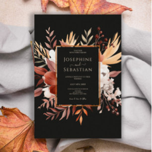 Invitación Terracotta Acuarela Negro Caída Boda Floral
