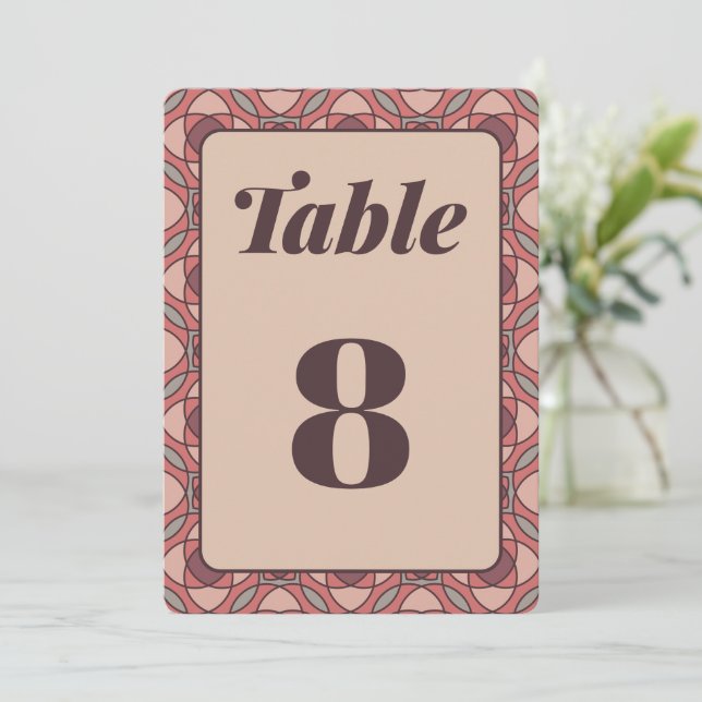 Invitación Terracotta and Dusty Rose Art Deco Table Number (Anverso de pie)