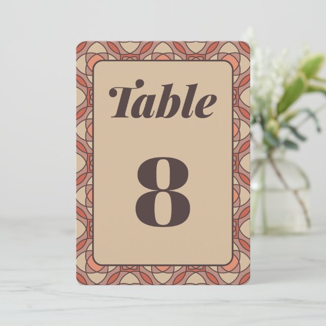 Invitación Terracotta and Mauve Art Deco Wedding Table Number (Anverso de pie)