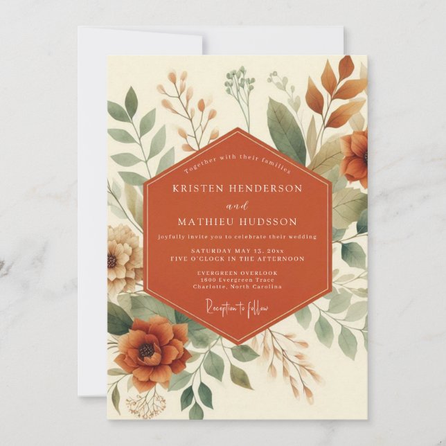 Invitación Terracotta Autumnal Foliage Wedding (Anverso)