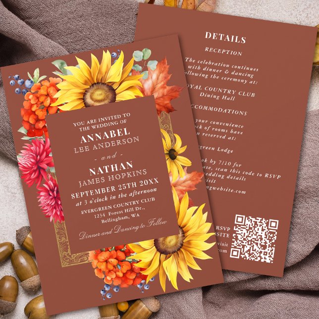 Invitación Terracotta Autumta acuarela Floral Código QR (Subido por el creador)