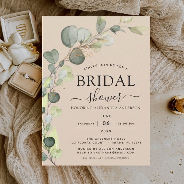 Invitación Terracotta Beige Bridal Shower Eucalyptus (Subido por el creador)