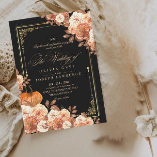 Invitación Terracotta Black Floral Boho Rústico Boda I