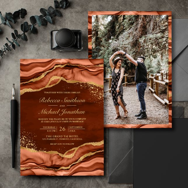 Invitación Terracotta Boda de fotografía de tinta de fluido d (Subido por el creador)