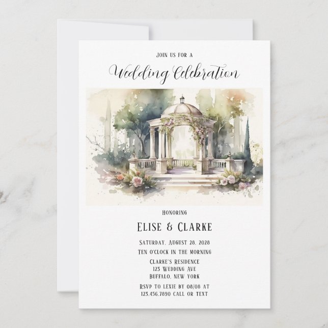 Invitación Terracotta Boda exterior con flores botánicas rosa (Anverso)