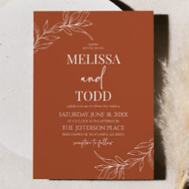 Invitación Terracotta Boda Minimalista mínimo de hojas de ram