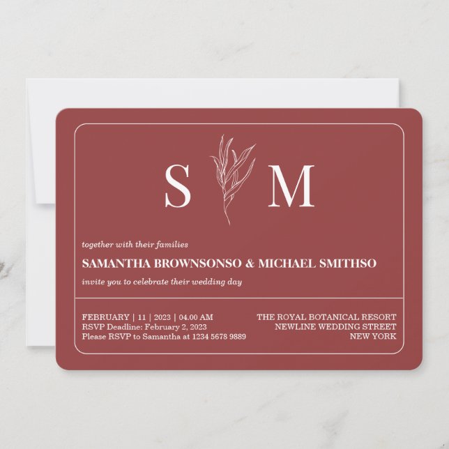 Invitación Terracotta Boda simple de flores (Anverso)