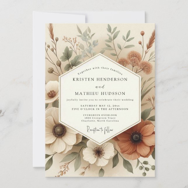 Invitación Terracotta Bohemian Flora Wedding (Anverso)