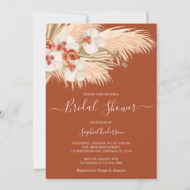 Invitación Terracotta Bohemian Pampas Ducha de Novias Grass (Anverso)