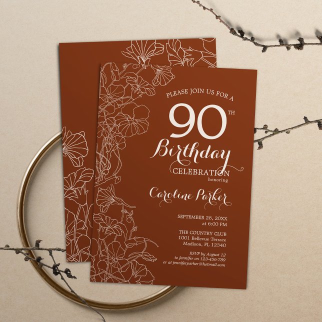 Invitación Terracotta Boho 90th Birthday Party (Subido por el creador)