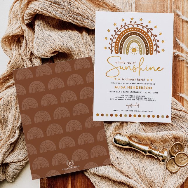 Invitación Terracotta Boho Arcoiris y Sunshine Baby Shower (Subido por el creador)
