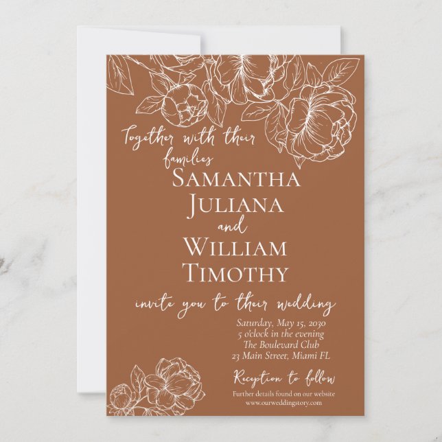 Invitación Terracotta Boho Boda Botánico Floral Moderno (Anverso)