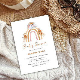 Invitación Terracotta Boho Bunny Rainbow Floral Baby Shower